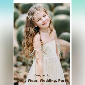 Bridal Gold Pearl Flower Headpiece for Flower Girls and Women